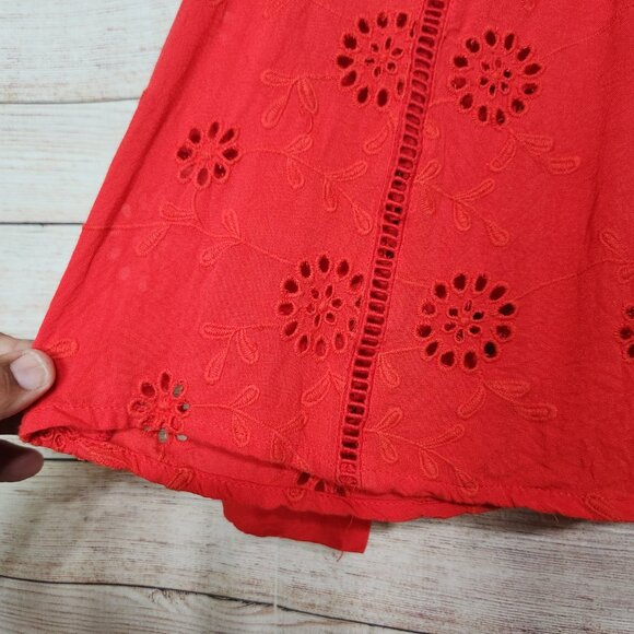 Nicole Miller Womens Artelier Long Sleeve Blouse Embroidered Eyelet Red Large - Picture 4 of 12